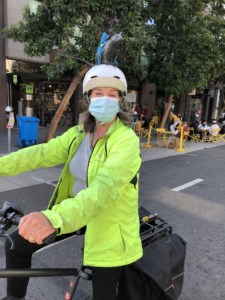 Maureen Persico errands on an e-bike