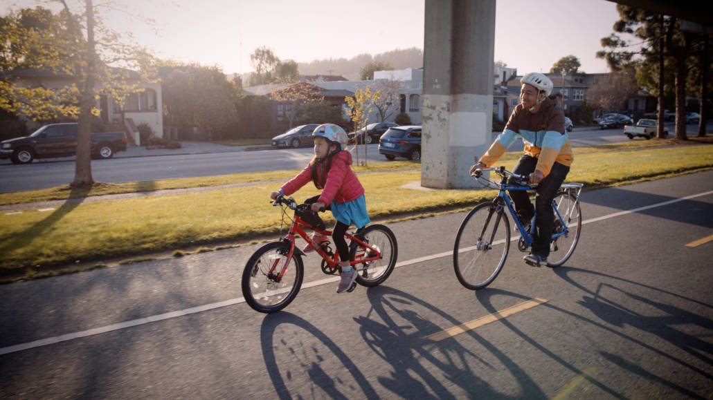 Father and daughter bike path