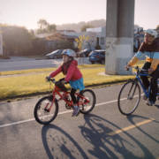 Father and daughter bike path