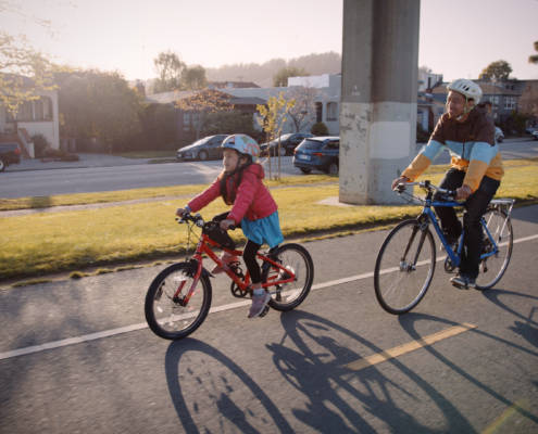 Father and daughter bike path