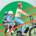 Happy family on an e cargo bike, CalBike logo at left.